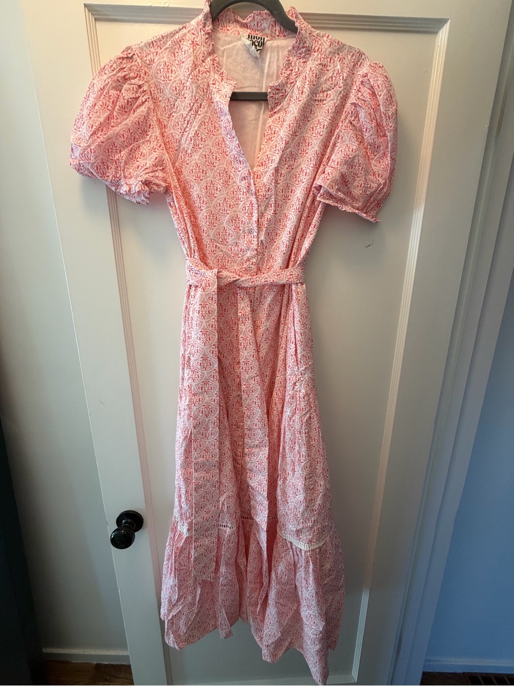 Pink and White Mon Coco cotton Midi Dress